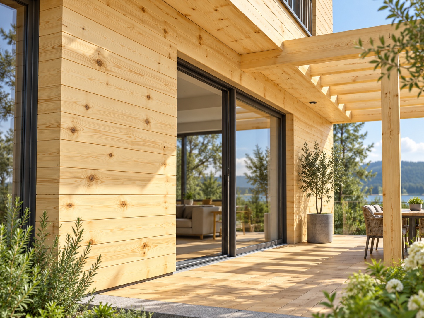 Dřevěná fasáda a pergola – ilustrační použití Osmo 410 UV ochranného oleje