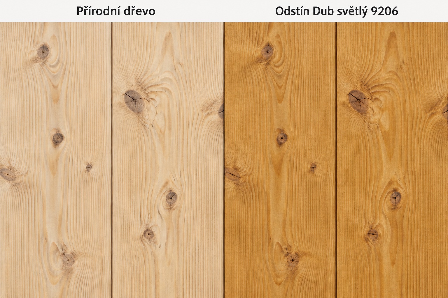 Srovnání přírodního dřeva a odstínu OSMO 9206 Dub světlý
