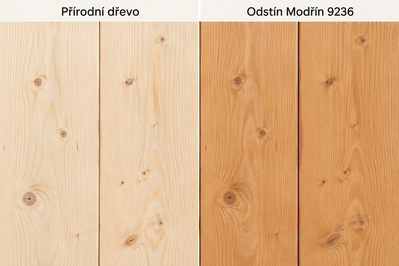 Srovnání přírodního dřeva a odstínu OSMO 9236 Modřín